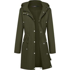 ✨ Bloggerlove Long Jacket Women Green Rain Waterproof HoodTrech Windbreaker Coat